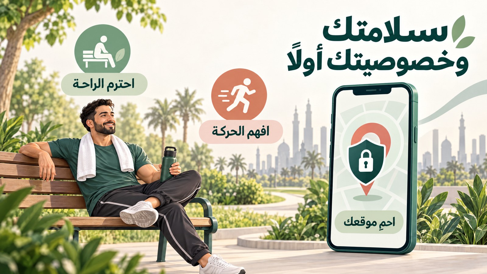 ممارسة الرياضة بأمان مع الراحة والترطيب وحماية خصوصية الموقع